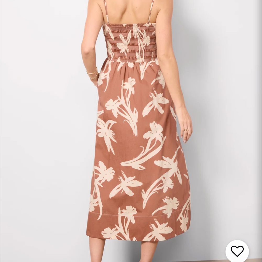Like new Evereve Cecilia Brown and Cream Floral Midi Dress - Picture 3 of 8